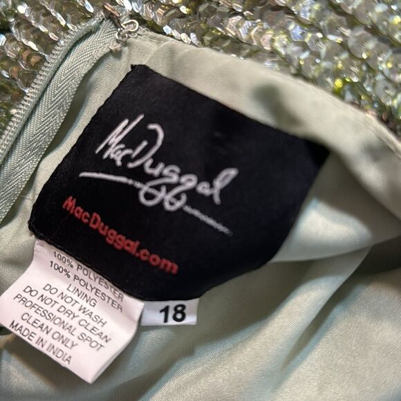 MAC DUGGAL 93568 Sage Green floral tea length Dress Embellished Long Sleeve 18 - Picture 13 of 14